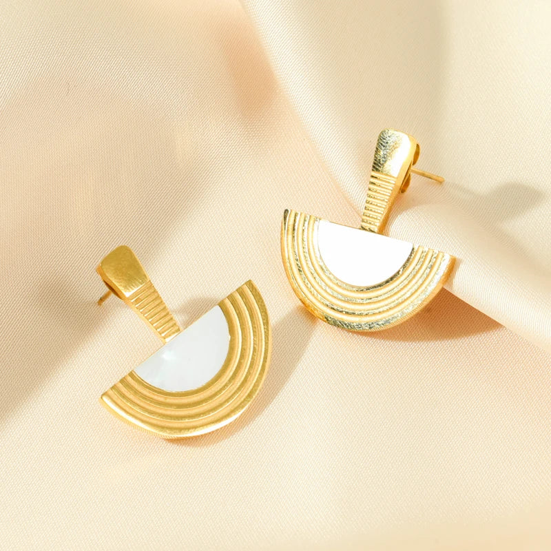 1007 Stainless Steel Geometric Semicircle Necklace & Earrings Set
