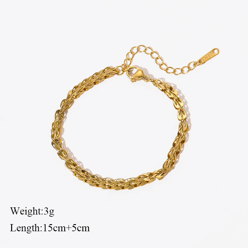 1007 Stainless Steel Gold Wheat Chain Necklace & Bracelet Set