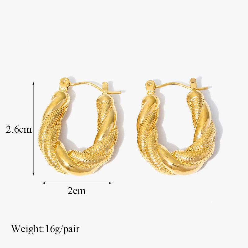 1007 Stainless Steel Gold Geometric Twist Earrings