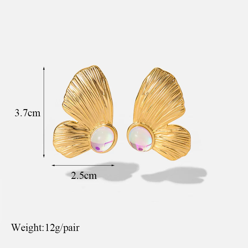 1007 Stainless Steel Gold Fan Geometric Drop Earrings