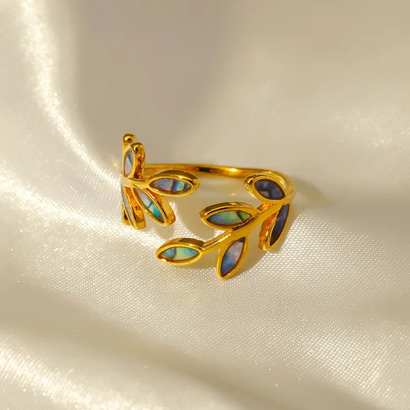 1007 Enamel Leaf Open Ring