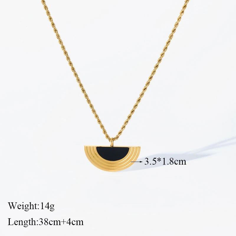 1007 Stainless Steel Geometric Semicircle Necklace & Earrings Set