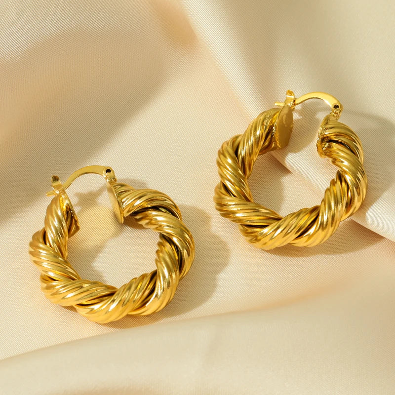 1007 Stainless Steel Gold Geometric Twist Earrings