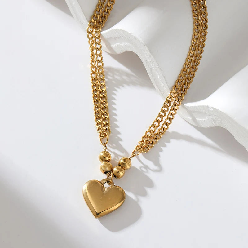 1007 Stainless Steel Heart Pendant Chunky Statement Necklace