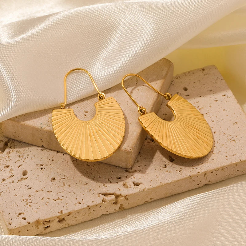 1007 Stainless Steel Gold Fan Geometric Drop Earrings