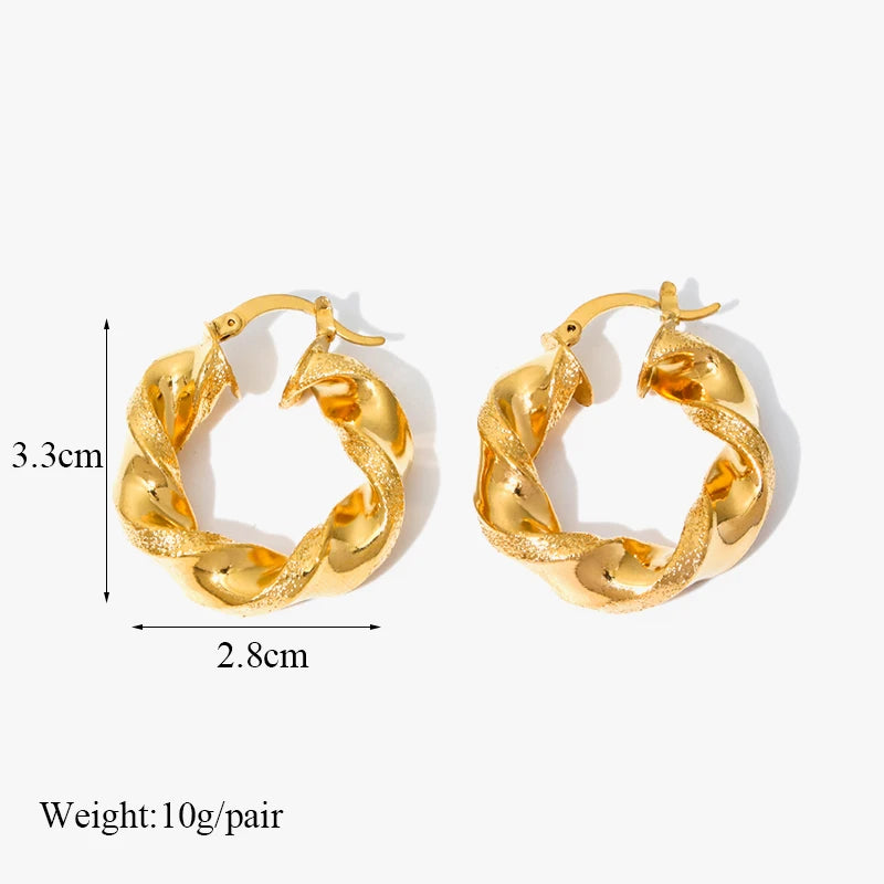 1007 Stainless Steel Gold Twist Hoop Earrings