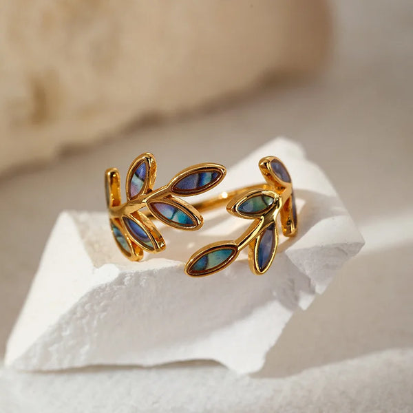 Enamel Leaf Open Ring