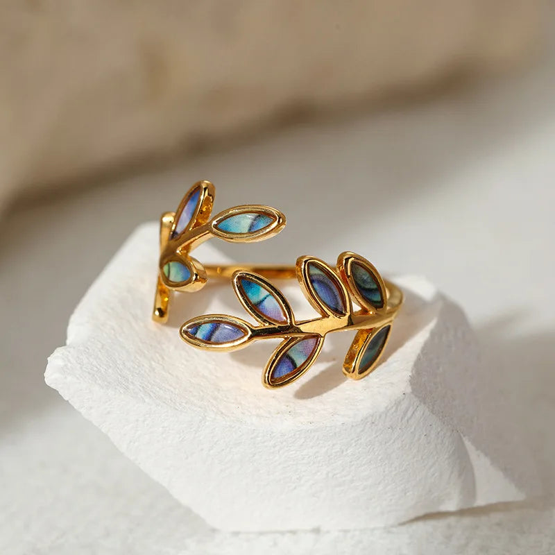 1007 Enamel Leaf Open Ring