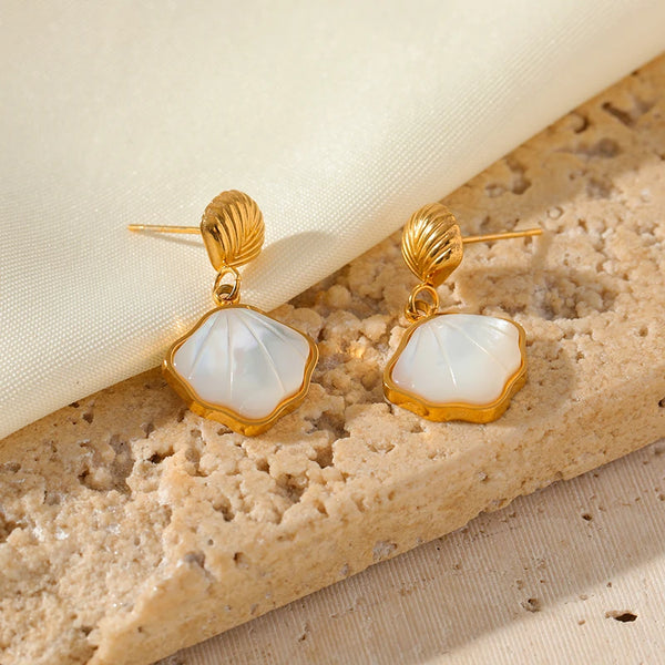 White Stone Shell Earrings