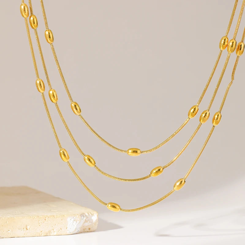 1007 Stainless Steel Multi-Layer Chain Necklace & Bracelet Set
