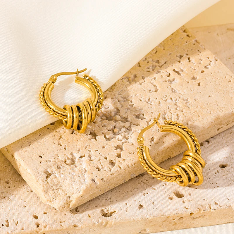 1007 Stainless Steel Gold Twist Hoop Earrings