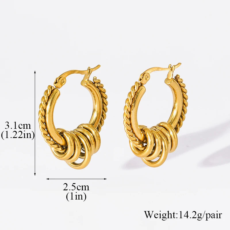 1007 Stainless Steel Gold Twist Hoop Earrings