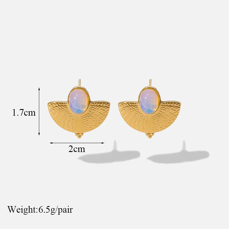 1007 Stainless Steel Gold Fan Geometric Drop Earrings