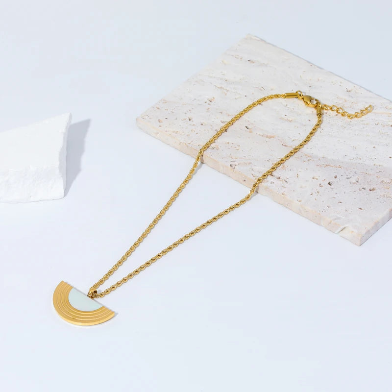 1007 Stainless Steel Geometric Semicircle Necklace & Earrings Set