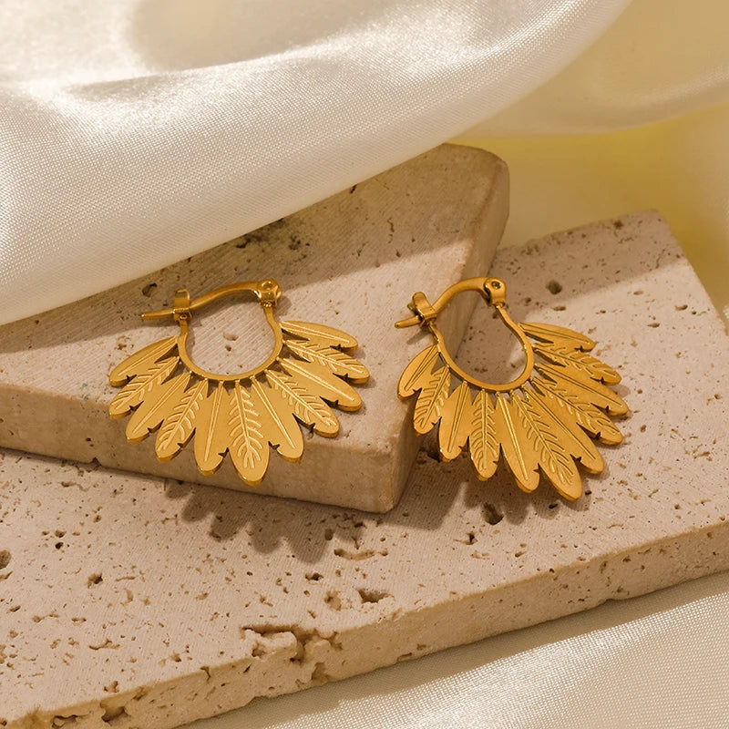 1007 Stainless Steel Gold Fan Geometric Drop Earrings