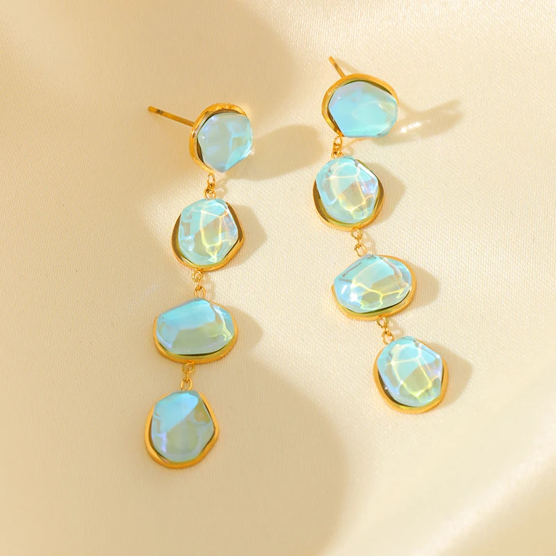 1007 Stainless Steel Blue Stone Drop Dangle Earrings