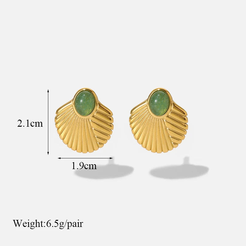 1007 Stainless Steel Gold Fan Geometric Drop Earrings