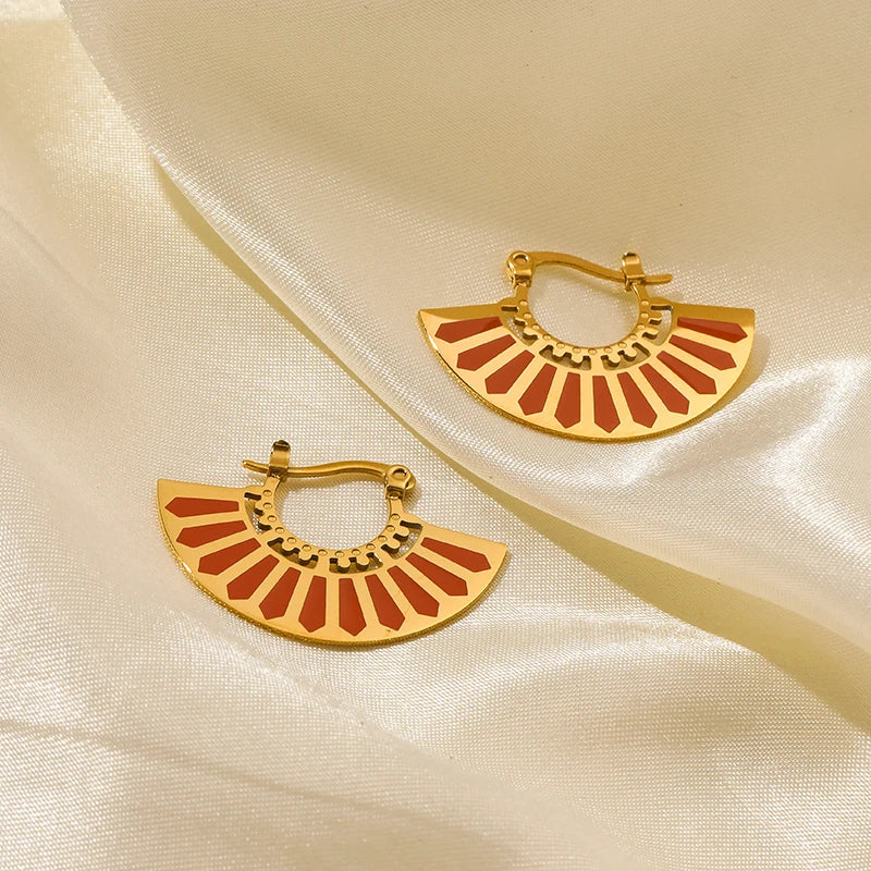 1007 Stainless Steel Gold Fan Geometric Drop Earrings