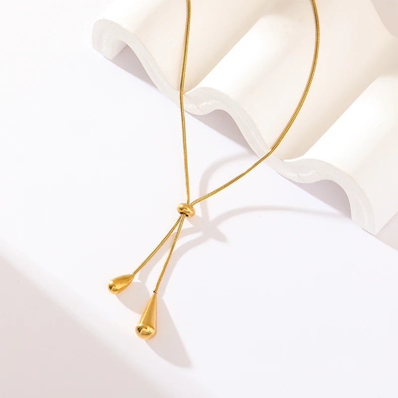 1007 Stainless Steel Geometric Pearl Necklace & Earrings Set
