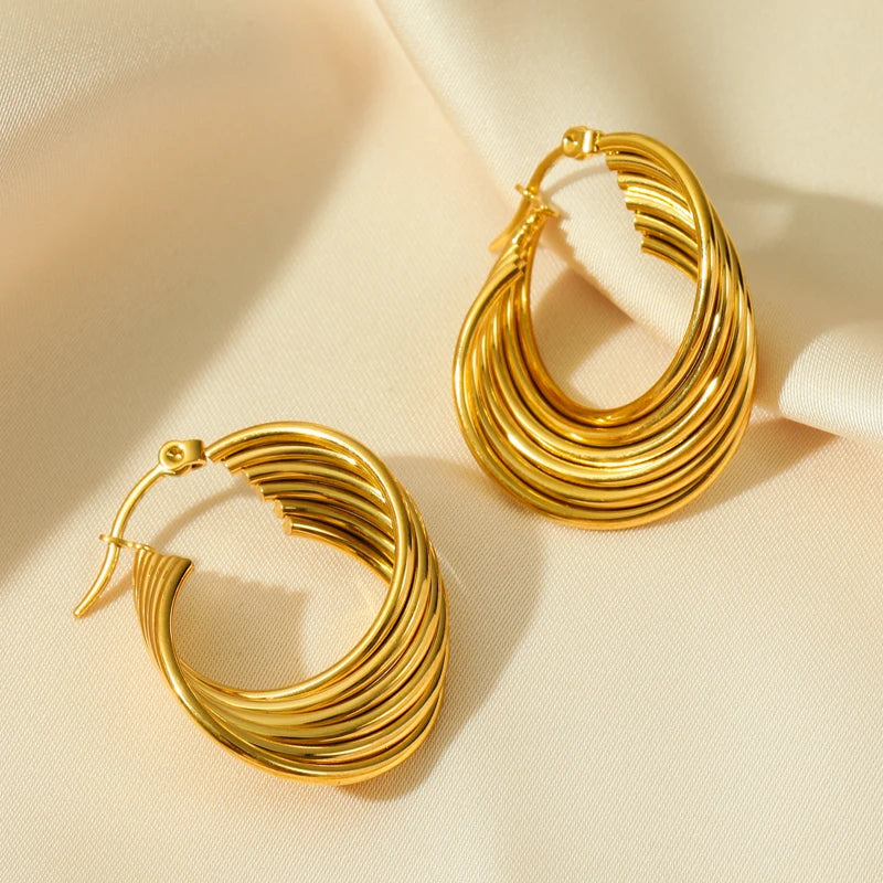 1007 Stainless Steel Gold Geometric Twist Earrings