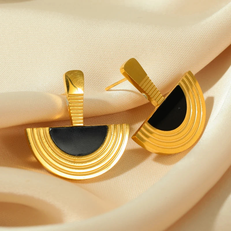1007 Stainless Steel Geometric Semicircle Necklace & Earrings Set