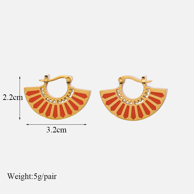 1007 Stainless Steel Gold Fan Geometric Drop Earrings