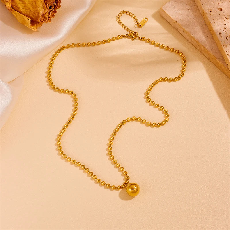 1007 Stainless Steel Bead Ball Necklace, Bracelet & Earrings Set