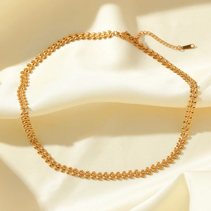 1007 Stainless Steel Gold Wheat Chain Necklace & Bracelet Set