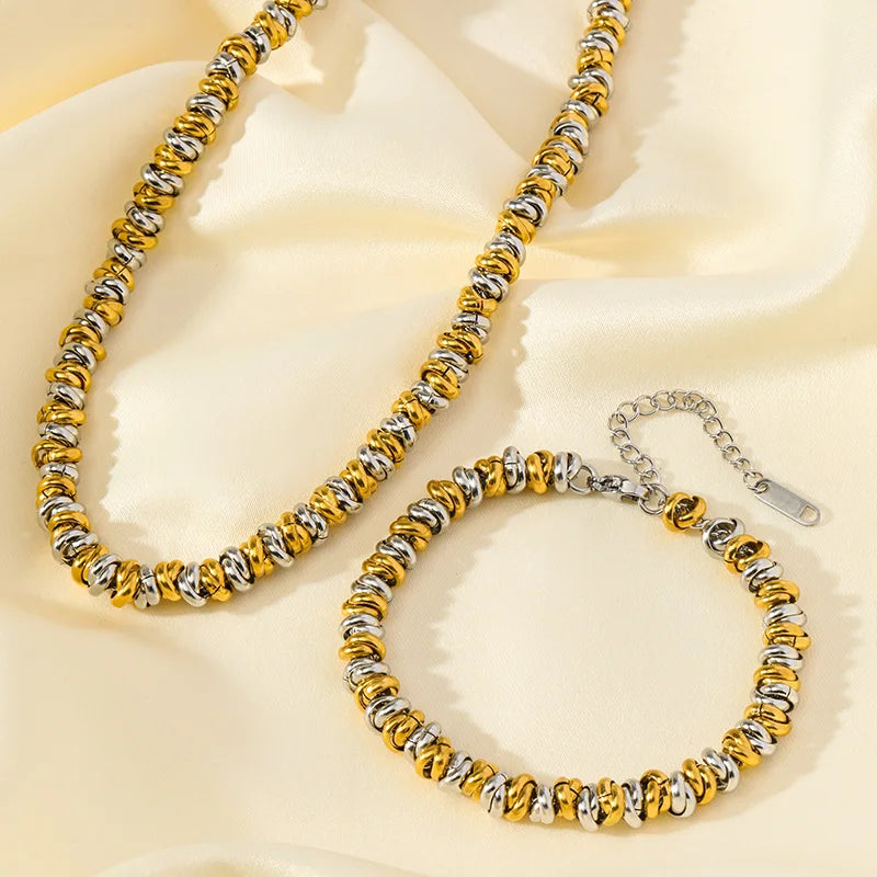 1007 Stainless Steel 2-Color Chain Necklace & Bracelet Set