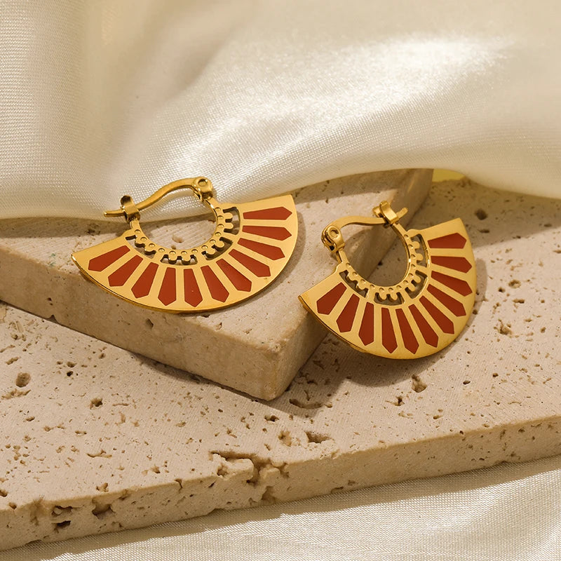 1007 Stainless Steel Gold Fan Geometric Drop Earrings