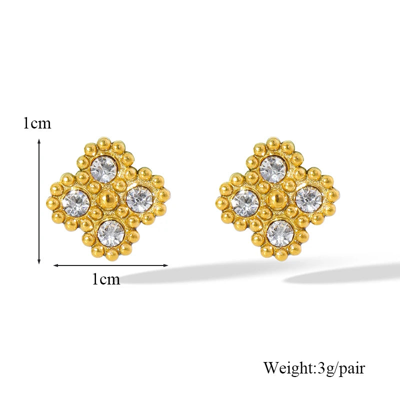 1007 Stainless Steel White Zircon Flower Necklace, Bracelet & Earrings Set