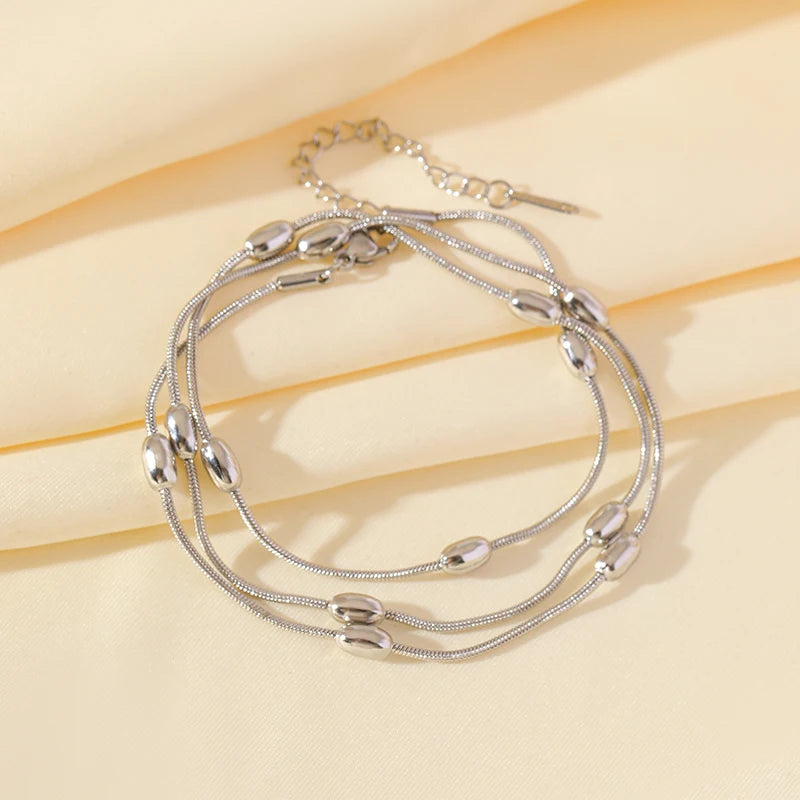 1007 Stainless Steel Multi-Layer Chain Necklace & Bracelet Set