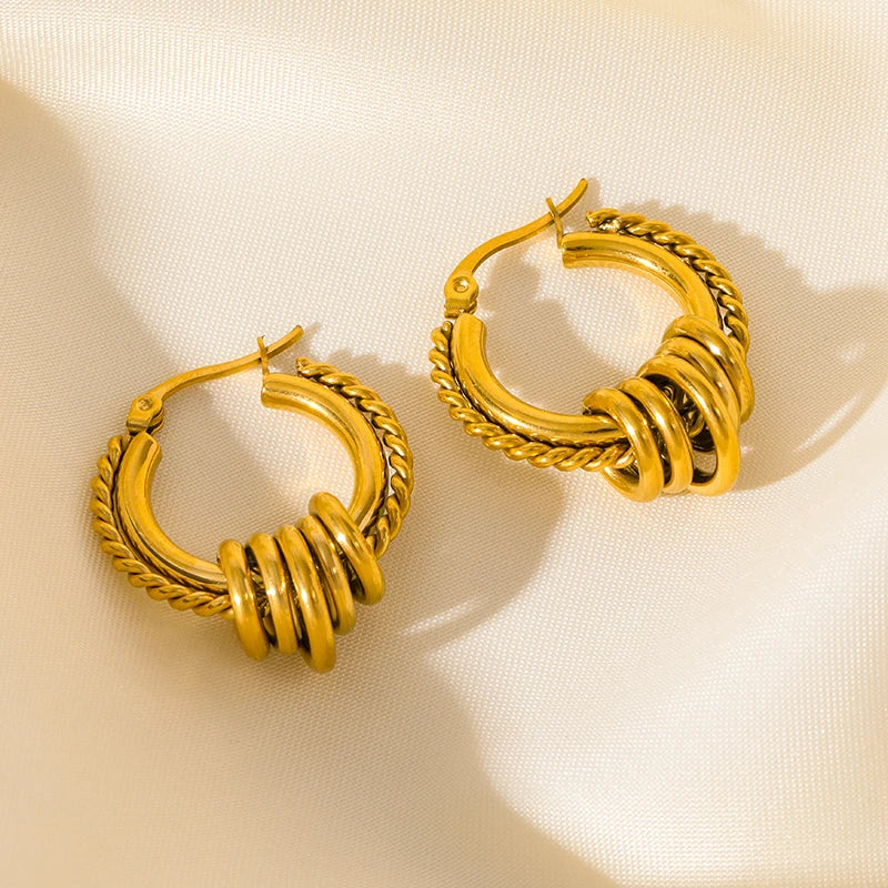 1007 Stainless Steel Gold Twist Hoop Earrings