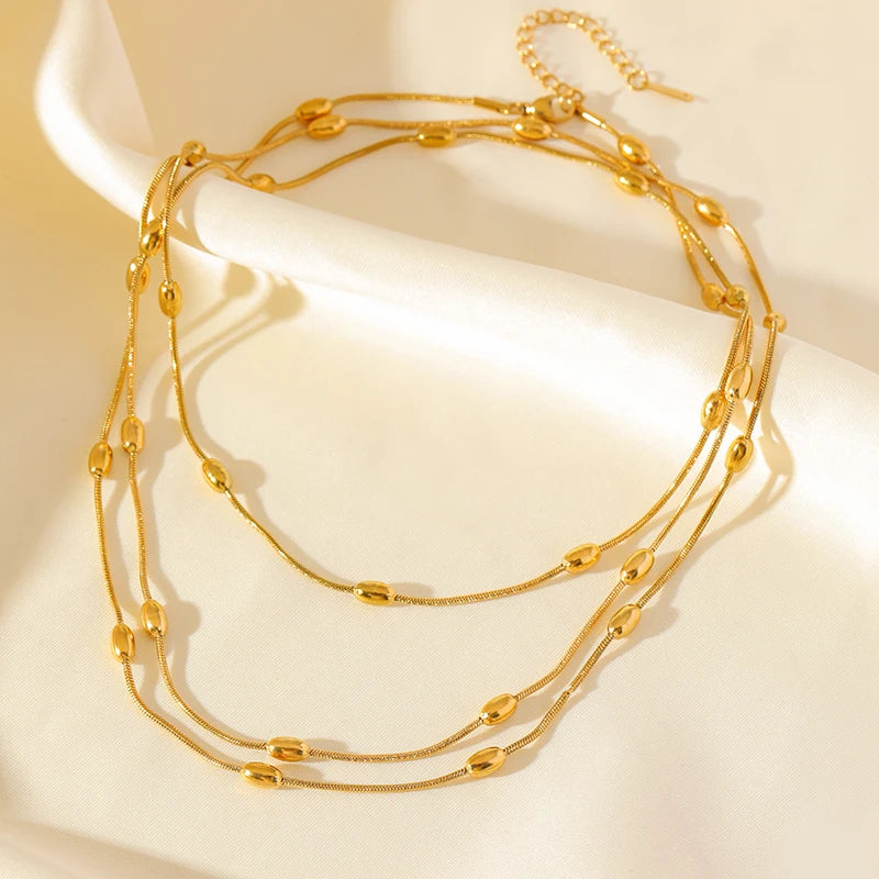 1007 Stainless Steel Multi-Layer Chain Necklace & Bracelet Set