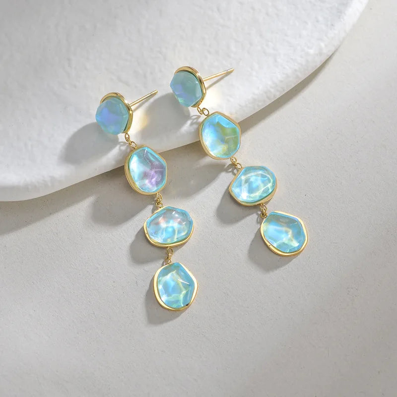 1007 Stainless Steel Blue Stone Drop Dangle Earrings