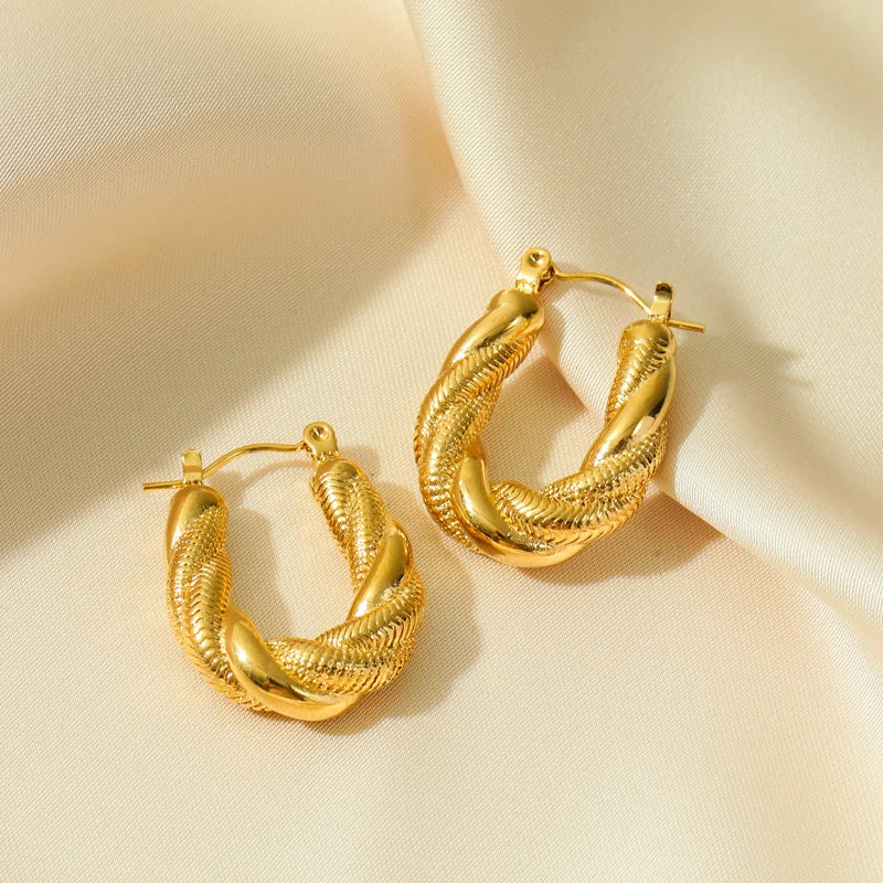 1007 Stainless Steel Gold Geometric Twist Earrings