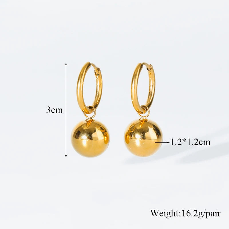 1007 Stainless Steel Gold Bead Pendant Necklace & Earrings Set