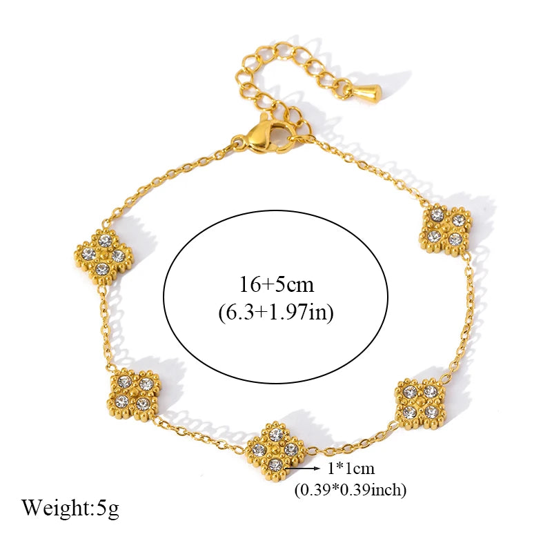 1007 Stainless Steel White Zircon Flower Necklace, Bracelet & Earrings Set