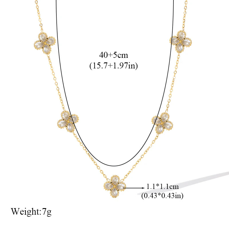 1007 Stainless Steel White Zircon Flower Necklace, Bracelet & Earrings Set