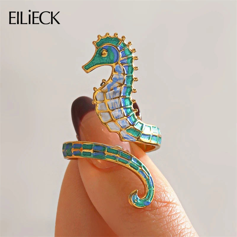 1007 Enamel Seahorse Adjustable Ring