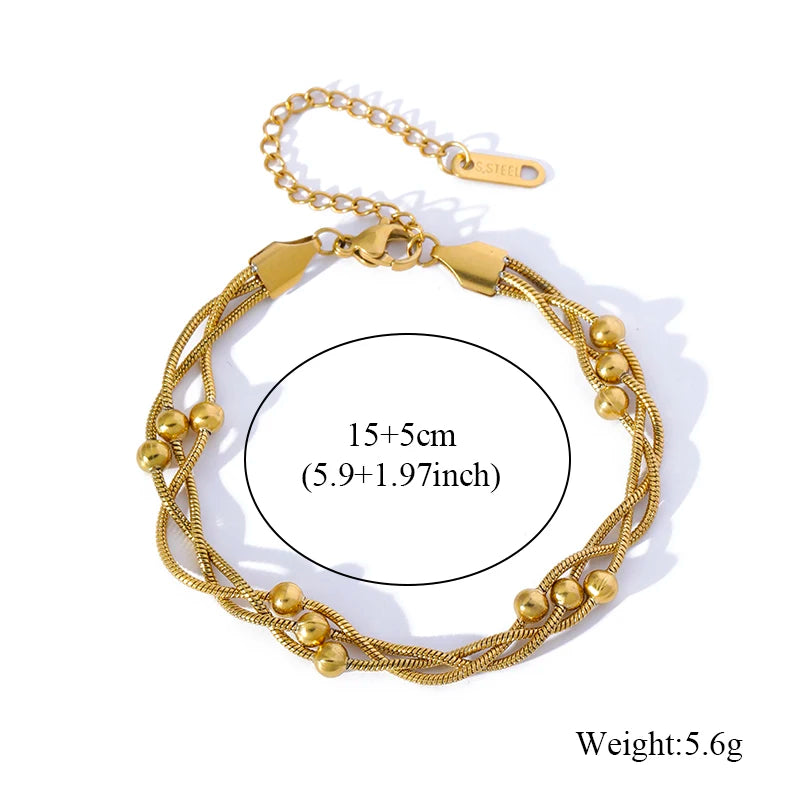 1007 Stainless Steel Gold Beaded Wound Chain Bracelet