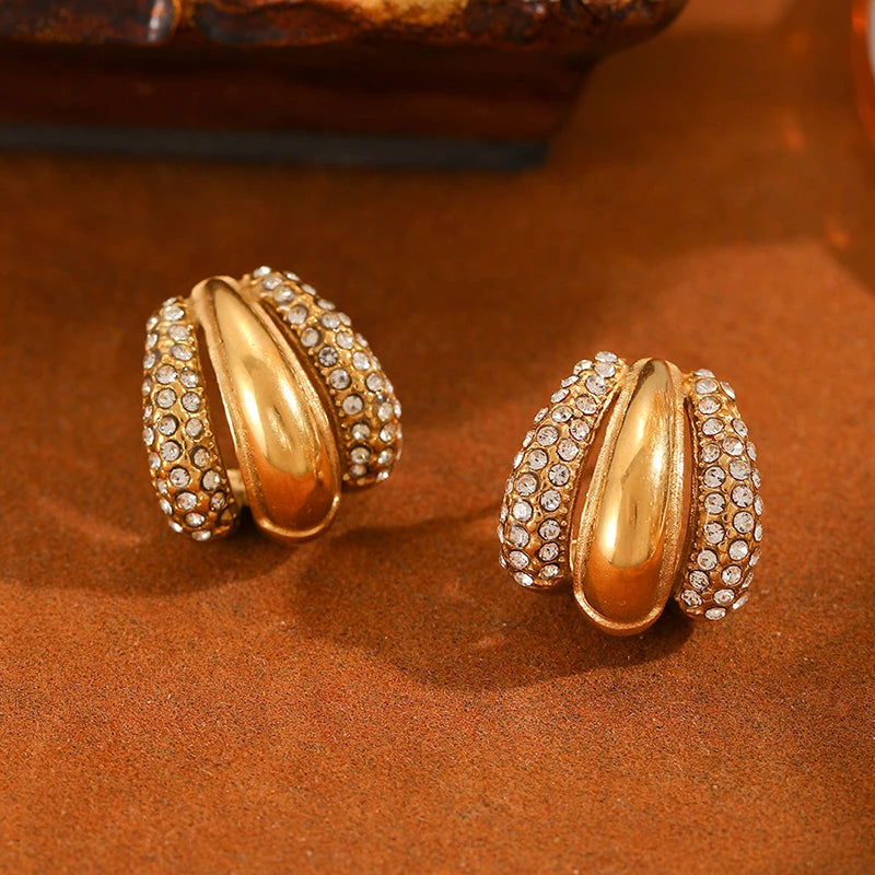 1007 C-Shaped Zircon Stud Earrings