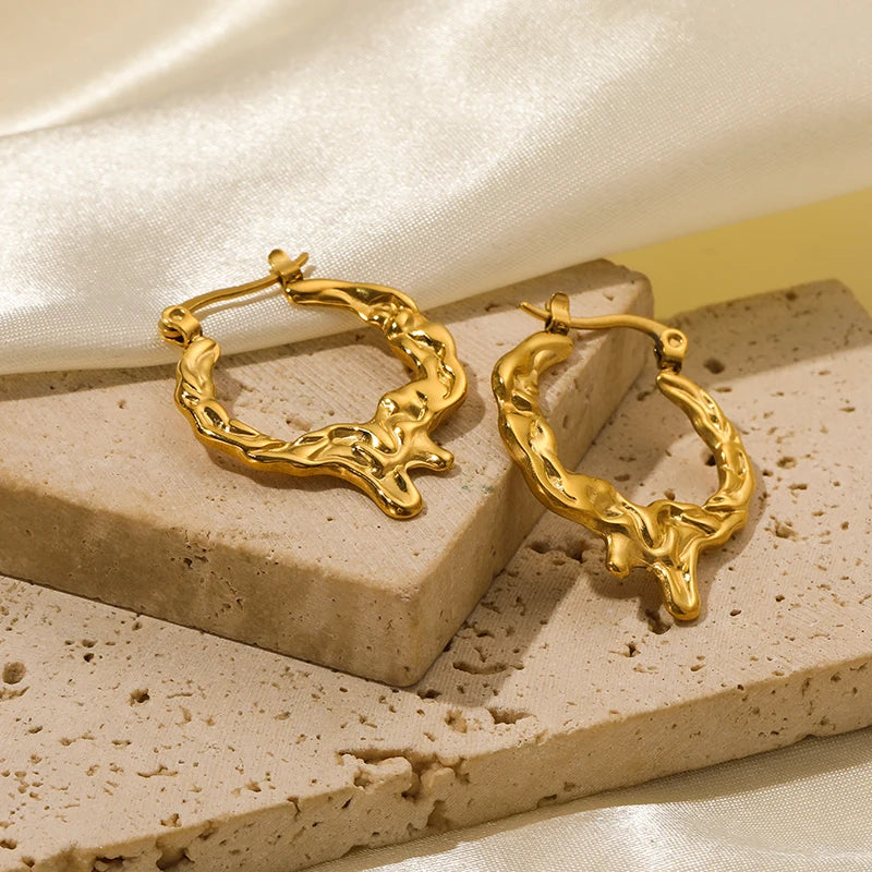 1007 Stainless Steel Gold Fan Geometric Drop Earrings