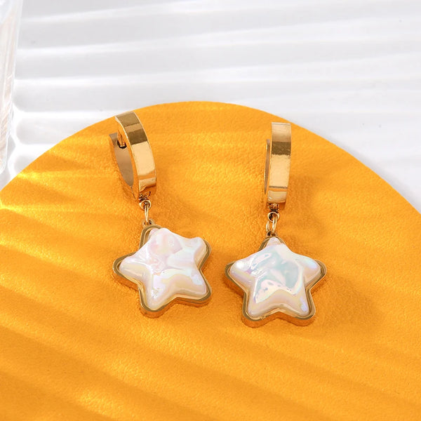 White Stone Shell Earrings