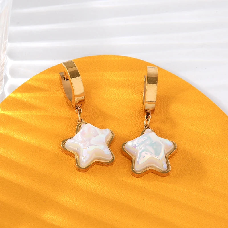 1007 White Stone Shell Earrings