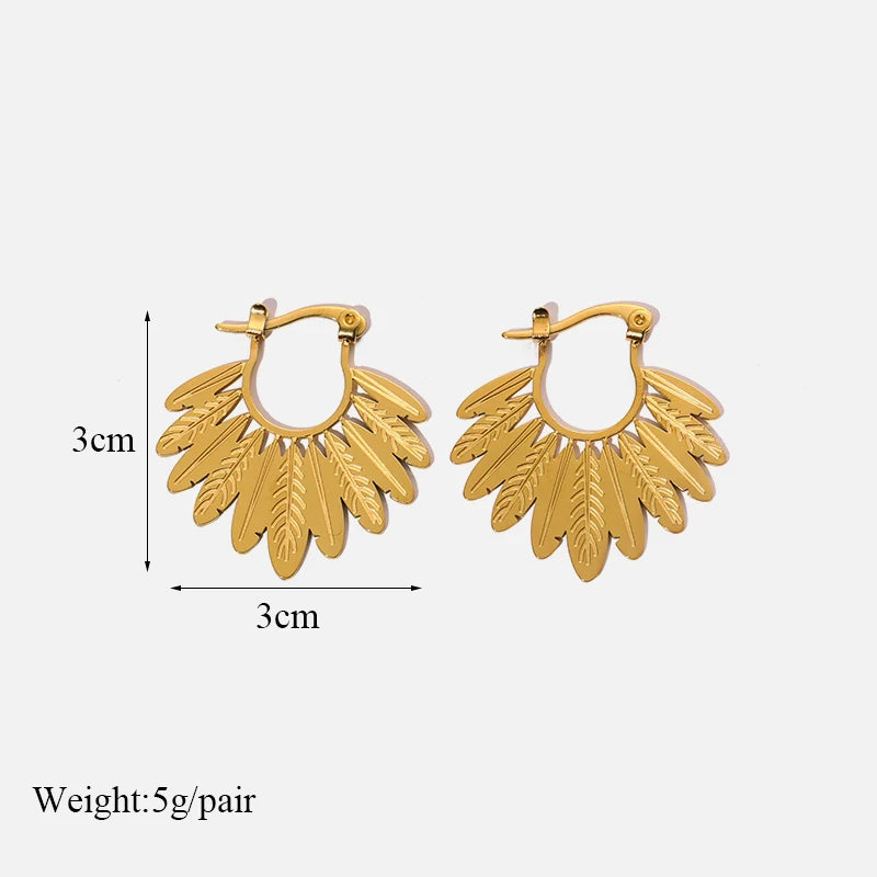 1007 Stainless Steel Gold Fan Geometric Drop Earrings