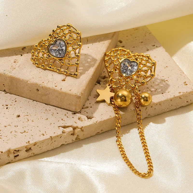 1007 Stainless Steel Gold Fan Geometric Drop Earrings