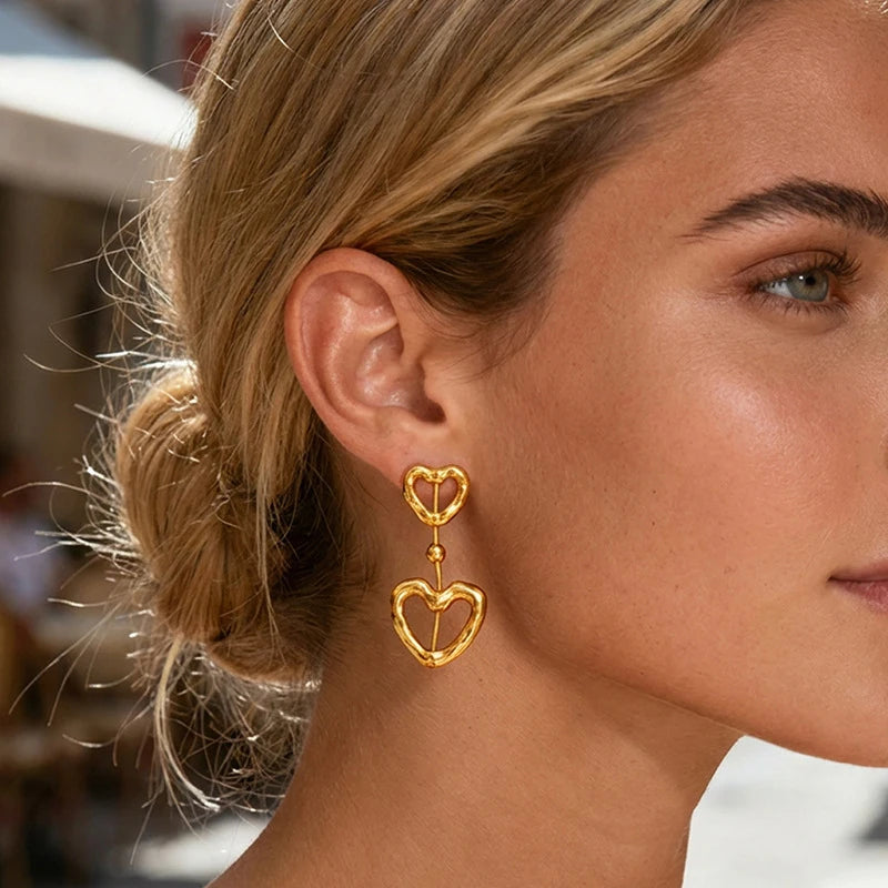 1007 Golden Hollow Heart Necklace, Bracelet & Earrings Set