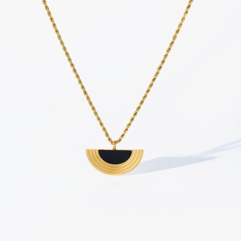 1007 Stainless Steel Geometric Semicircle Necklace & Earrings Set