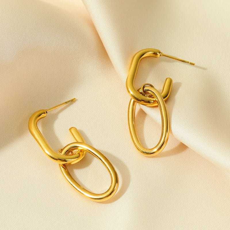 1007 Stainless Steel Gold Geometric Twist Earrings